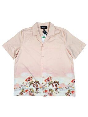 Royalty Maluma Hawaiian Shirt Island Mens Size Large Peach Hula Girl Fisherman